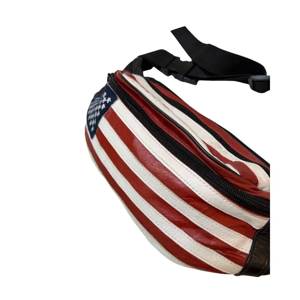 American Flag Fanny Pack Patriotic Waist Bag Adjustable Belt 5 Zip Compartments